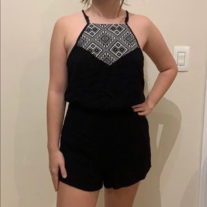Black Romper with Pattern Halter Top